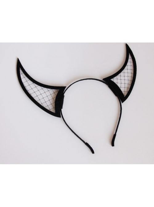 Devil Horn Head Gothic Retro Halloween Black Net Gauze Prom Felt Cloth Female Headband
