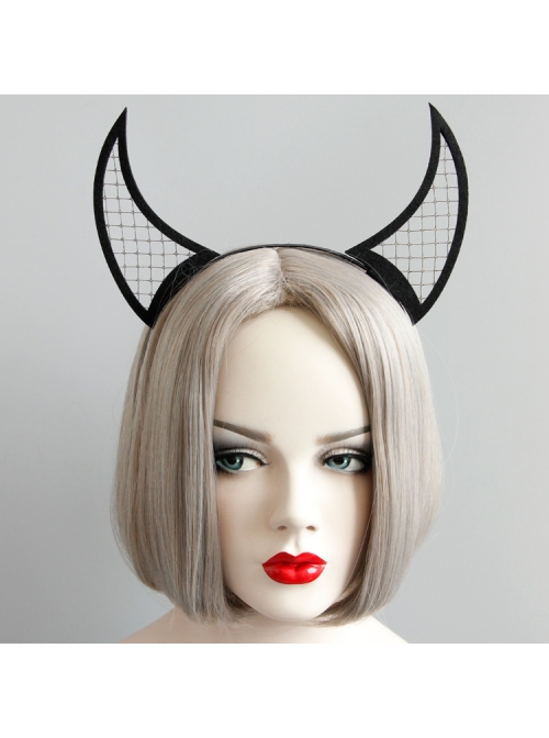 Devil Horn Head Gothic Retro Halloween Black Net Gauze Prom Felt Cloth Female Headband