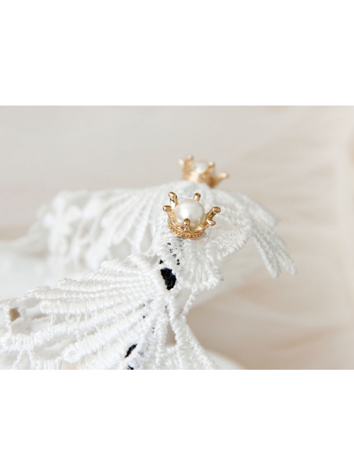 Lolita Small Crown Pearl Lace White Love Wide Brim Ladies Wedding Dress Headband