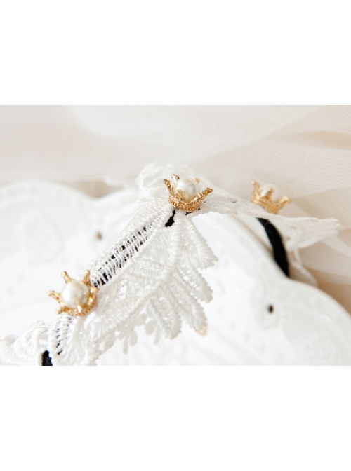 Lolita Small Crown Pearl Lace White Love Wide Brim Ladies Wedding Dress Headband