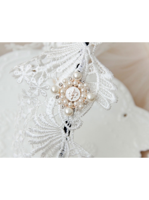 Lolita Small Crown Pearl Lace White Love Wide Brim Ladies Wedding Dress Headband
