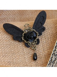 Gothic Womens Retro Handmade Cute Female Pearl Black Butterfly Cloth Brooch Buckle