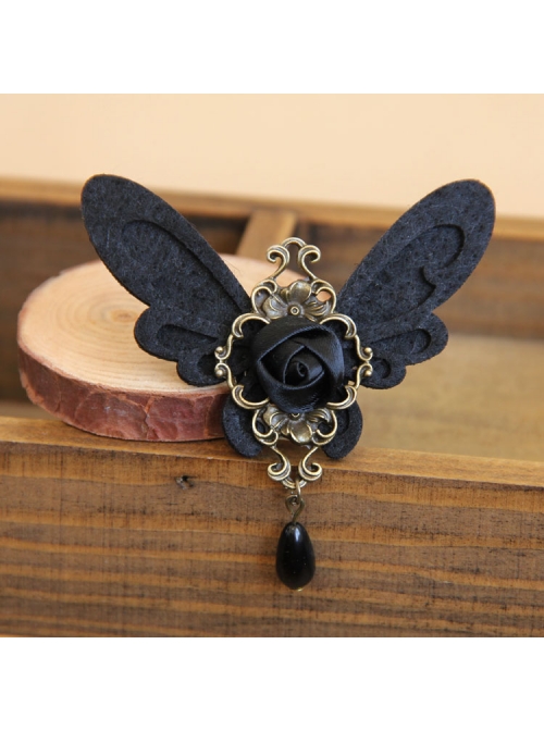 Gothic Womens Retro Handmade Cute Female Pearl Black Butterfly Cloth Brooch Buckle