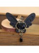 Gothic Womens Retro Handmade Cute Female Pearl Black Butterfly Cloth Brooch Buckle