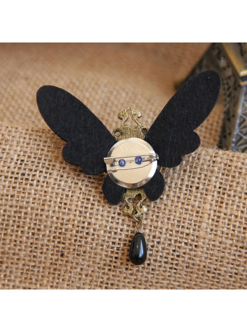 Gothic Womens Retro Handmade Cute Female Pearl Black Butterfly Cloth Brooch Buckle