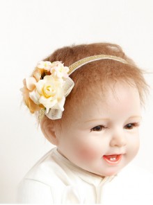 Cute Children White Lace Mesh Bow Baby Birthday Flowers Elastic Headband