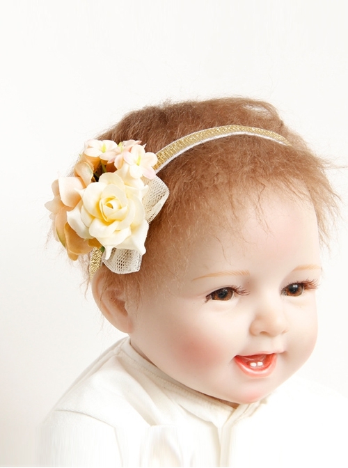 Cute Children White Lace Mesh Bow Baby Birthday Flowers Elastic Headband