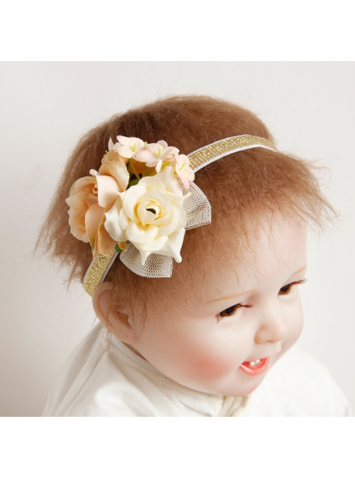 Cute Children White Lace Mesh Bow Baby Birthday Flowers Elastic Headband
