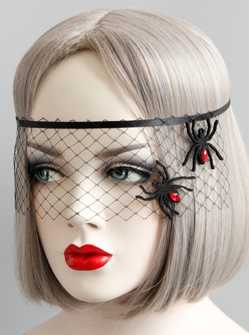 Halloween Masquerade Party Spider Princess Gothic Womens Half Face Black Net Yarn Face Mask