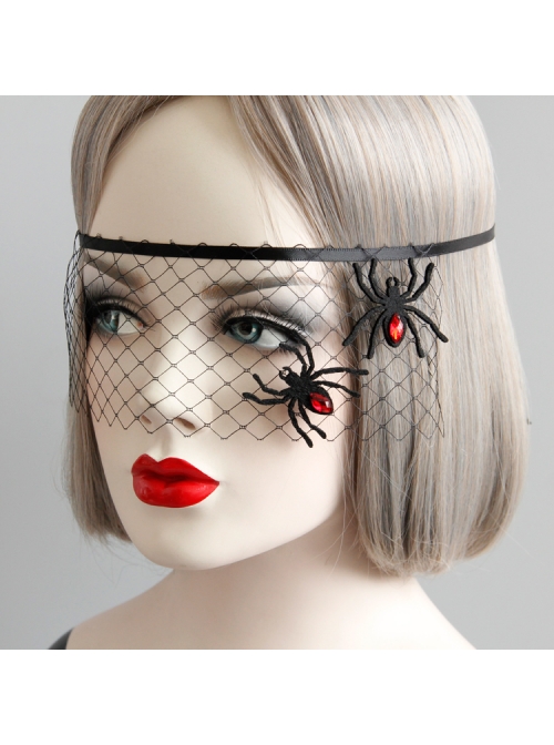 Halloween Masquerade Party Spider Princess Gothic Womens Half Face Black Net Yarn Face Mask