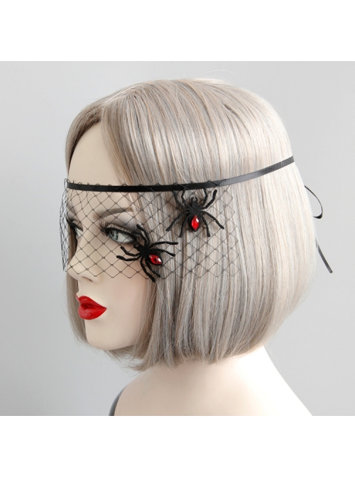 Halloween Masquerade Party Spider Princess Gothic Womens Half Face Black Net Yarn Face Mask