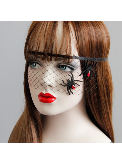 Halloween Masquerade Party Spider Princess Gothic Womens Half Face Black Net Yarn Face Mask