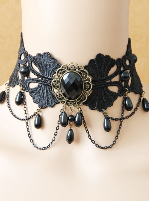 Black Gothic Diamond Pearl Lace Fake Collar Female Exaggerated Short Clavicle Chain