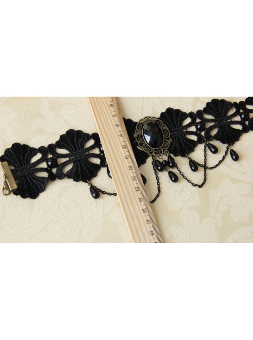 Black Gothic Diamond Pearl Lace Fake Collar Female Exaggerated Short Clavicle Chain
