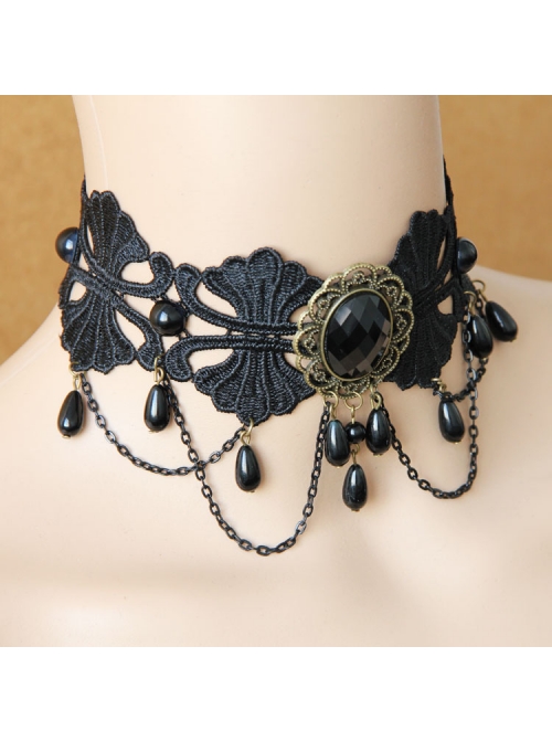 Black Gothic Diamond Pearl Lace Fake Collar Female Exaggerated Short Clavicle Chain