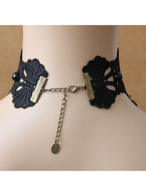 Black Gothic Diamond Pearl Lace Fake Collar Female Exaggerated Short Clavicle Chain