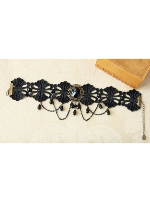 Black Gothic Diamond Pearl Lace Fake Collar Female Exaggerated Short Clavicle Chain