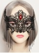 Fashion Gothic Womens Half Face Sexy Black Lace Tassel Gems Fox Exaggerated Prom Mask