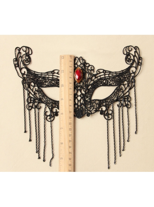 Fashion Gothic Womens Half Face Sexy Black Lace Tassel Gems Fox Exaggerated Prom Mask