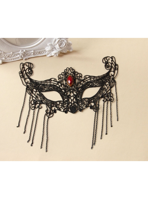 Fashion Gothic Womens Half Face Sexy Black Lace Tassel Gems Fox Exaggerated Prom Mask