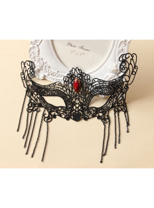 Fashion Gothic Womens Half Face Sexy Black Lace Tassel Gems Fox Exaggerated Prom Mask