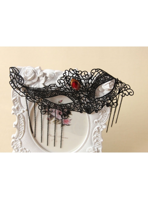 Fashion Gothic Womens Half Face Sexy Black Lace Tassel Gems Fox Exaggerated Prom Mask