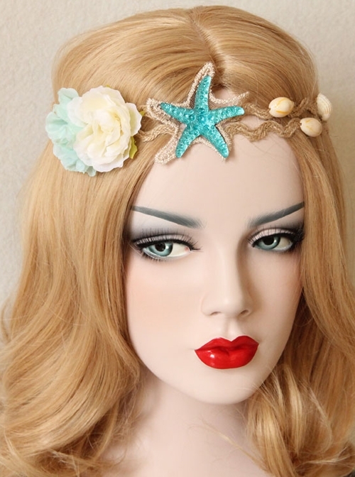 Fashion Beach Holiday Starfish Blue Flowers Shell Hairband