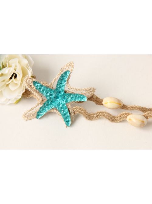 Fashion Beach Holiday Starfish Blue Flowers Shell Hairband