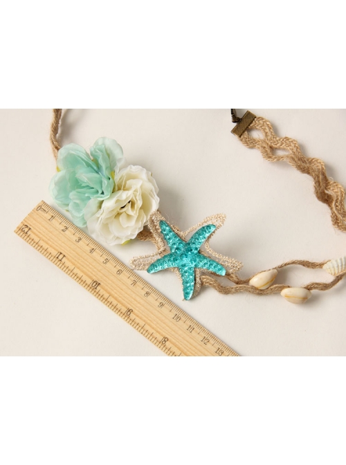 Fashion Beach Holiday Starfish Blue Flowers Shell Hairband