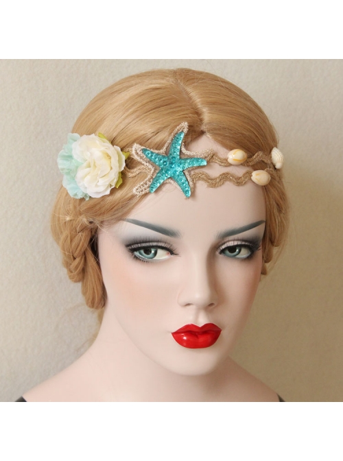 Fashion Beach Holiday Starfish Blue Flowers Shell Hairband