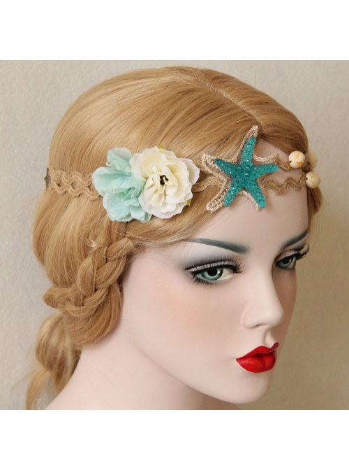 Fashion Beach Holiday Starfish Blue Flowers Shell Hairband