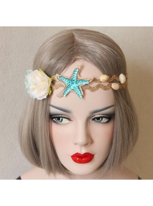Fashion Beach Holiday Starfish Blue Flowers Shell Hairband