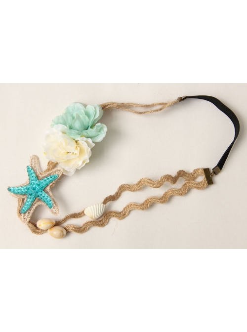 Fashion Beach Holiday Starfish Blue Flowers Shell Hairband