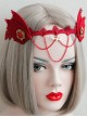 Gothic Womens Demon Animal Ears Wine Red Chain Gems Felt Cloth Headband Halloween Head Accessories
