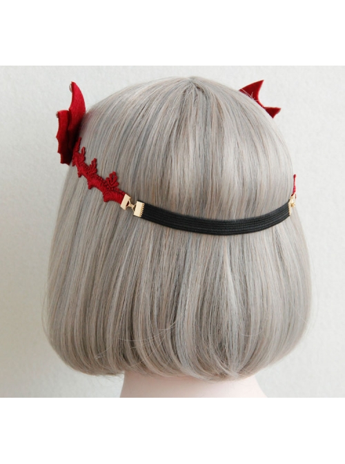 Gothic Womens Demon Animal Ears Wine Red Chain Gems Felt Cloth Headband Halloween Head Accessories