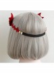 Gothic Womens Demon Animal Ears Wine Red Chain Gems Felt Cloth Headband Halloween Head Accessories