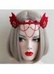 Gothic Womens Demon Animal Ears Wine Red Chain Gems Felt Cloth Headband Halloween Head Accessories