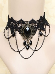 Gothic Exaggerated Fashion Chain Gemstone Black Lace Female Short Necklace