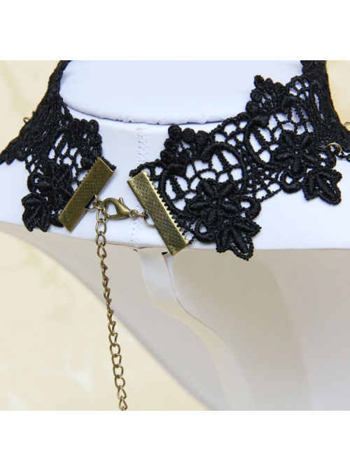 Gothic Exaggerated Fashion Chain Gemstone Black Lace Female Short Necklace
