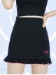 Black Punk Butterfly Embroidered Frill Hem Skirt