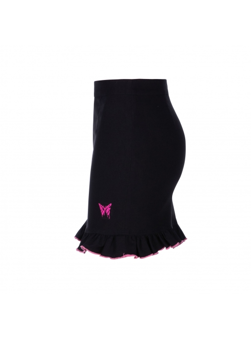 Black Punk Butterfly Embroidered Frill Hem Skirt