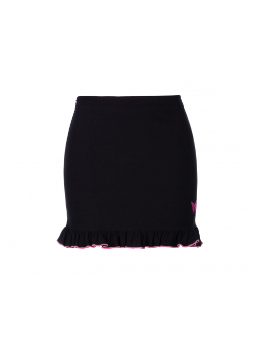 Black Punk Butterfly Embroidered Frill Hem Skirt