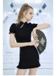 Black Punk Butterfly Embroidered Frill Hem Skirt