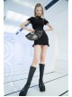 Black Punk Butterfly Embroidered Frill Hem Skirt