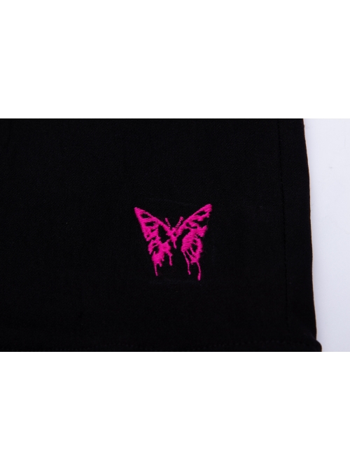 Black Punk Butterfly Embroidered Frill Hem Skirt