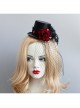Gothic Punk Retro Red Rose Feather Mesh Sexy Black Topper Hairpin