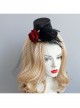 Gothic Punk Retro Red Rose Feather Mesh Sexy Black Topper Hairpin