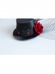 Gothic Punk Retro Red Rose Feather Mesh Sexy Black Topper Hairpin