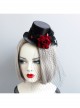 Gothic Punk Retro Red Rose Feather Mesh Sexy Black Topper Hairpin