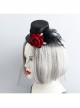 Gothic Punk Retro Red Rose Feather Mesh Sexy Black Topper Hairpin